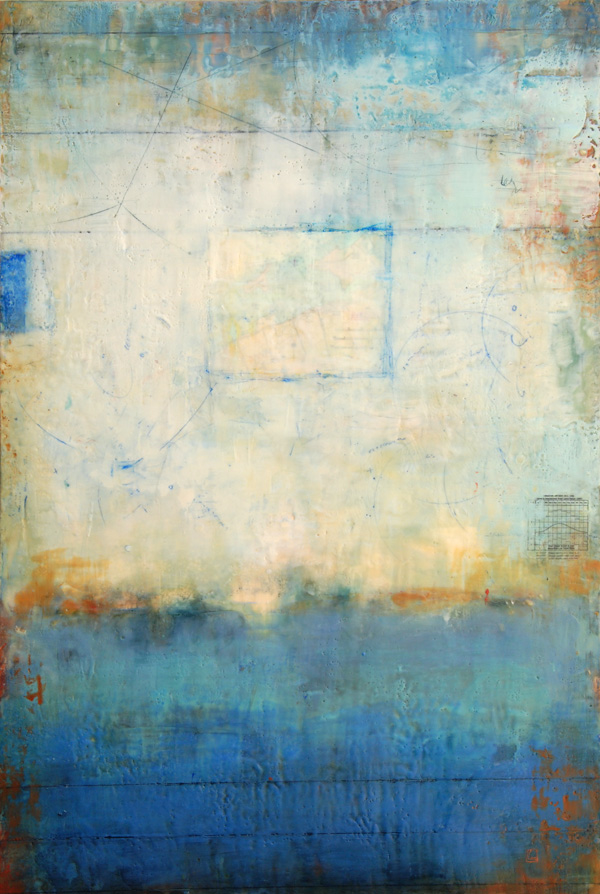 fragmentary blue, 24" x 24" encaustic
