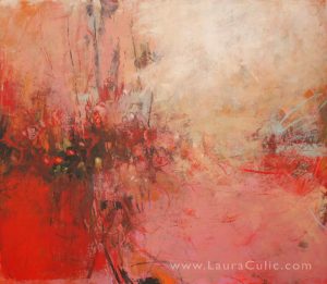 Abstracted painting in oil and cold wax painting on wood panel: Contemporary Northen Fine Art painting by Laura Culic.