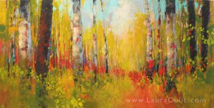 Landscape painting in oil and cold wax painting on wood panel, by artist Laura Culic.
