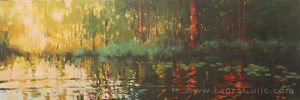 Landscape painting in oil and cold wax painting on wood panel, by artist Laura Culic.